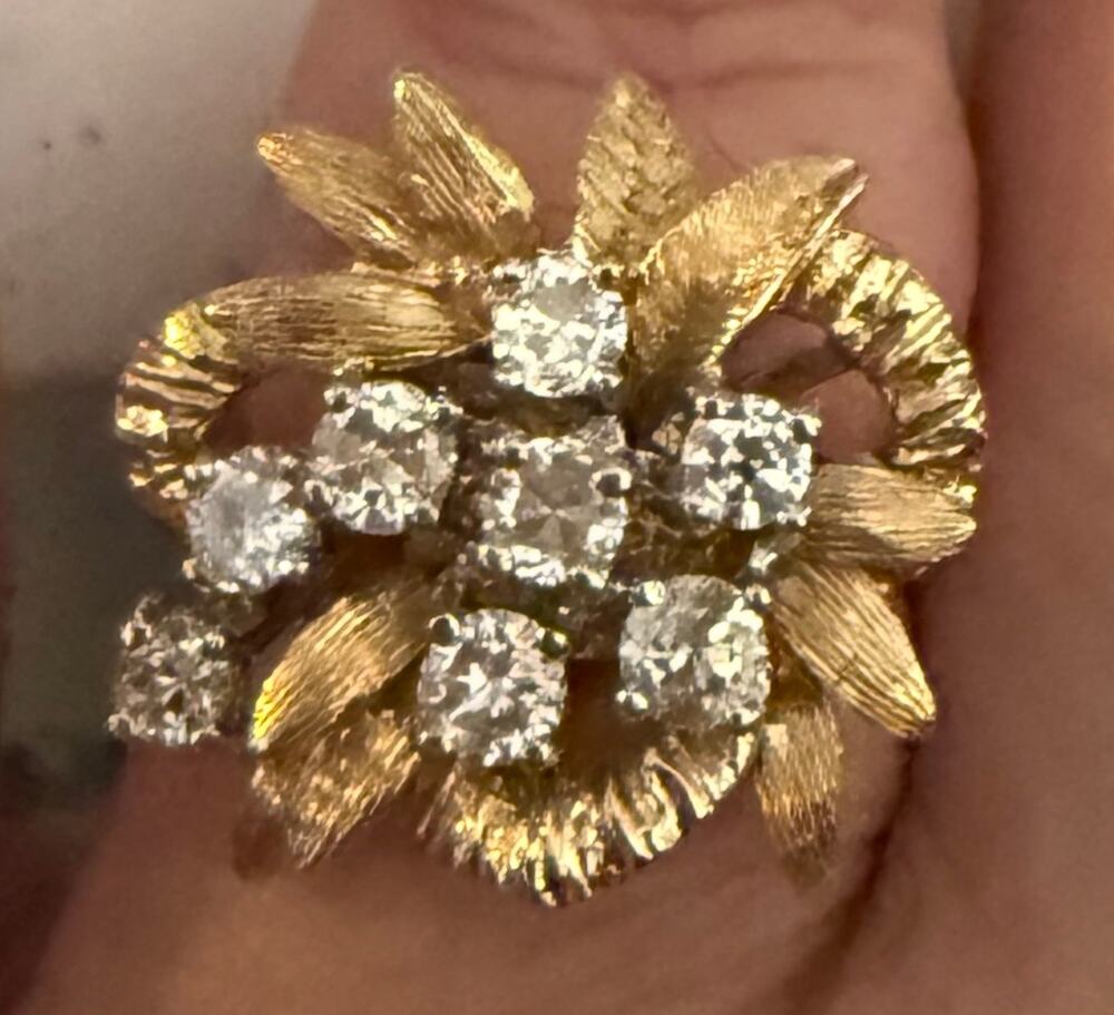 Vintage 1950s–1960s Hollywood Regency Diamond Cocktail Ring | Solid Gold
